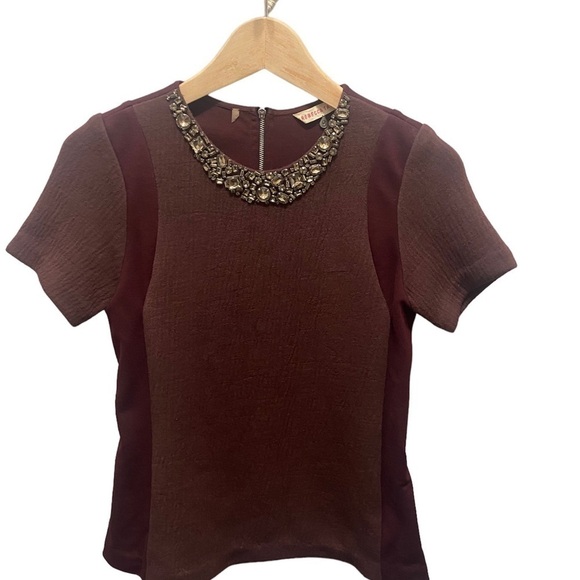 - Rebecca Taylor Embellished Collar Burgundy Top - Picture 1 of 4